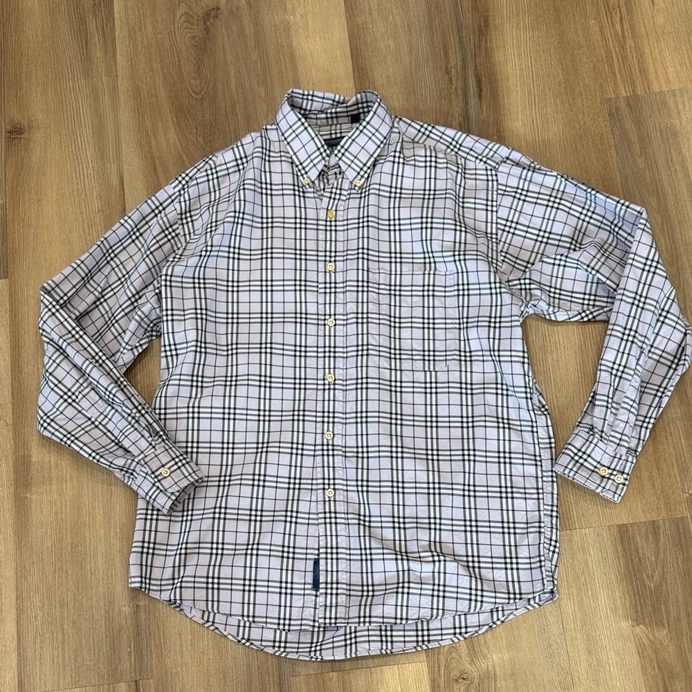 Burberry London Men’s Button Down Dress Shirt Purple Plaid Size Large